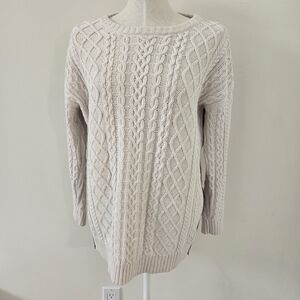 Margaret O'Leary Cable Knit Sweater Cream Chunky Knit Cozy Size Small